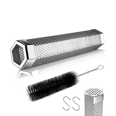 12 Inch Perforated Hexagon Stainless Steel Smoker Tube Pellet With Cleaning Brush And Hook