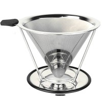 304 Stainless Steel Double Layer Filter-free Funnel With Bracket Drip V60 Coffee Filter For Kitchen Tools