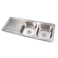 Factory directly offer stainless steel double sink with drain board eye vegetable sink