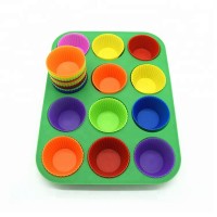 Premium 12 Cups Round Silicone Muffin Cake Loaf Baking Pan Silicone Non Stick baking Tray Safe Bakeware Silicone Muffin Pan